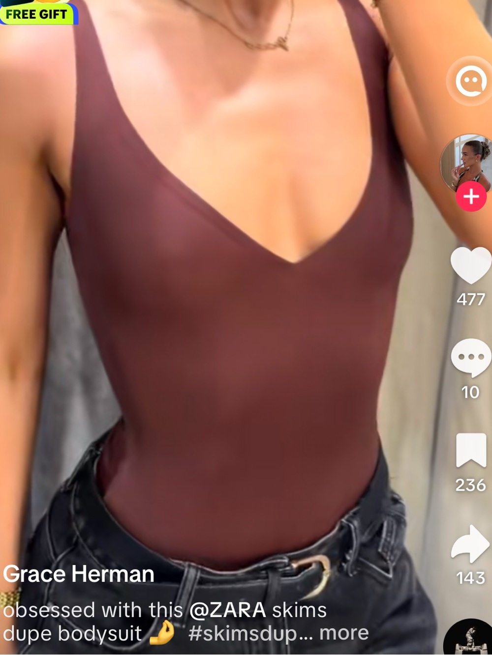Zara-Inspired Brown V-Neck Tank Bodysuit